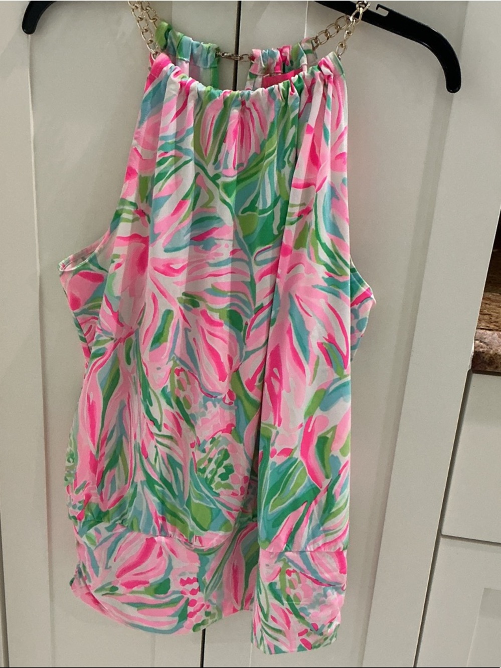 Lilly Pulitzer Pink Green Blue Abstract Halter Top